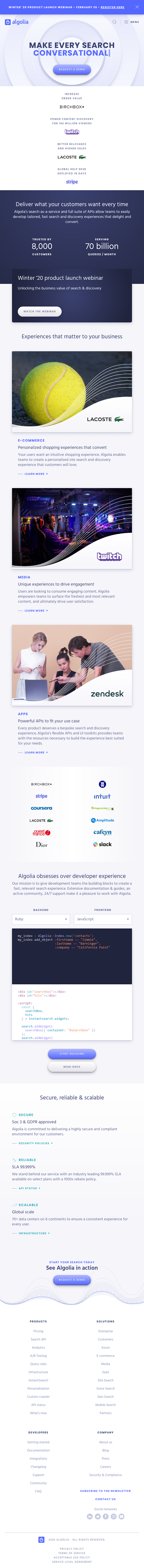 Algolia  Landing Page Design
