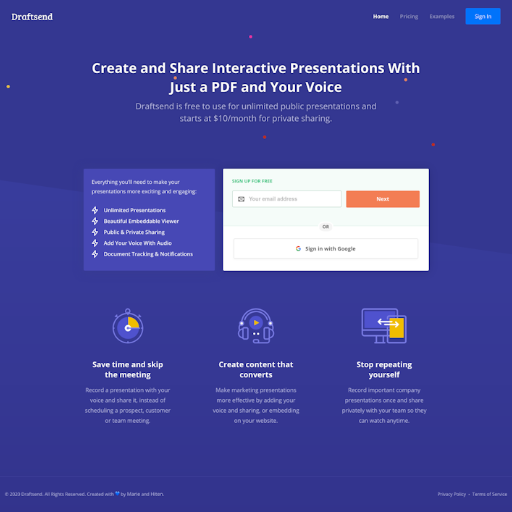 Draftsend  Landing Page Design