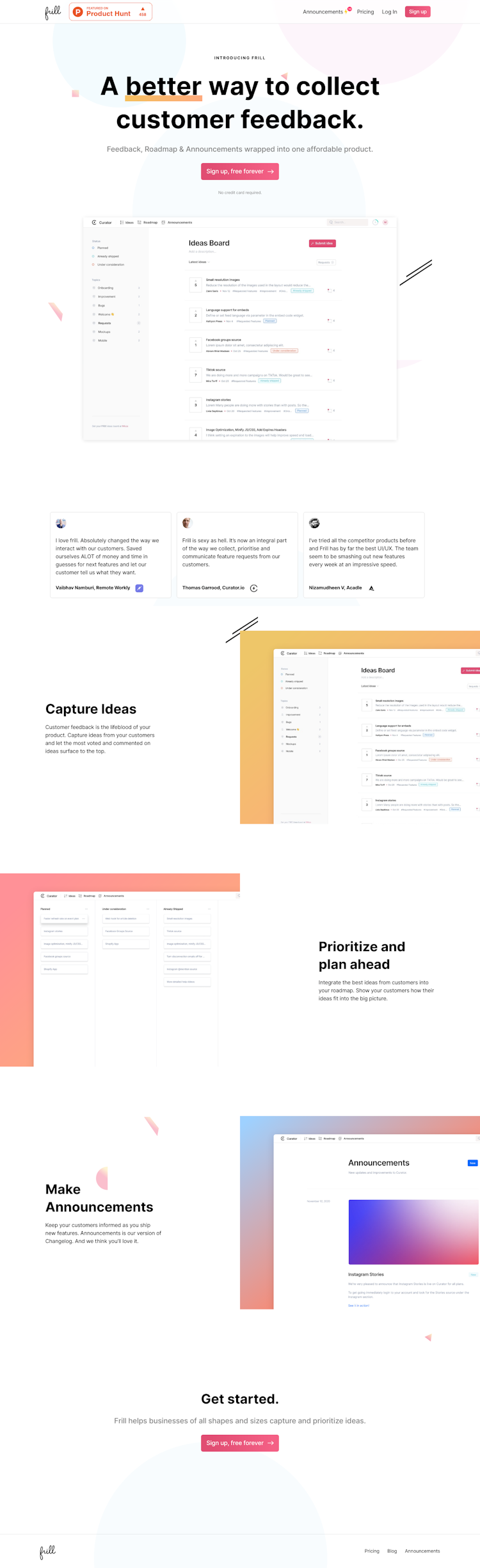 Frill  Landing Page Design