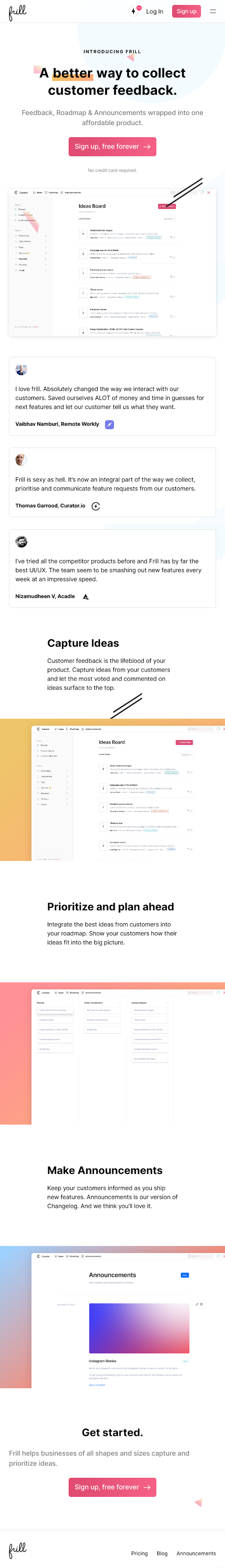 Frill  Landing Page Design