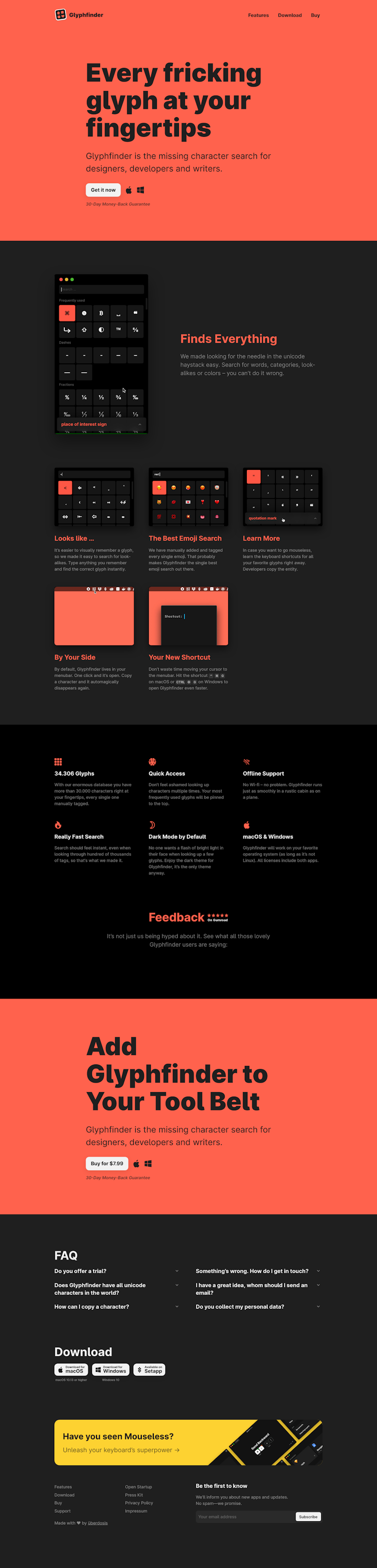 Glyphfinder  Landing Page Design