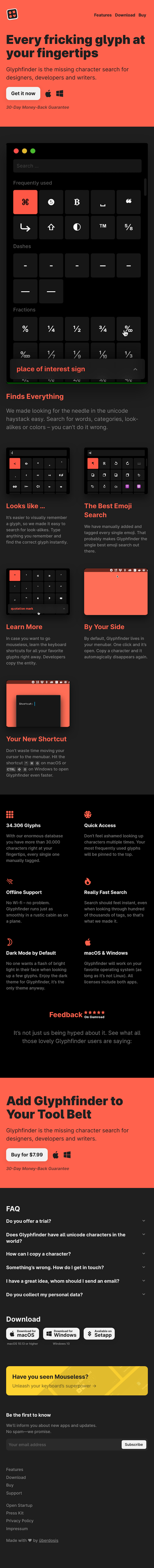 Glyphfinder  Landing Page Design
