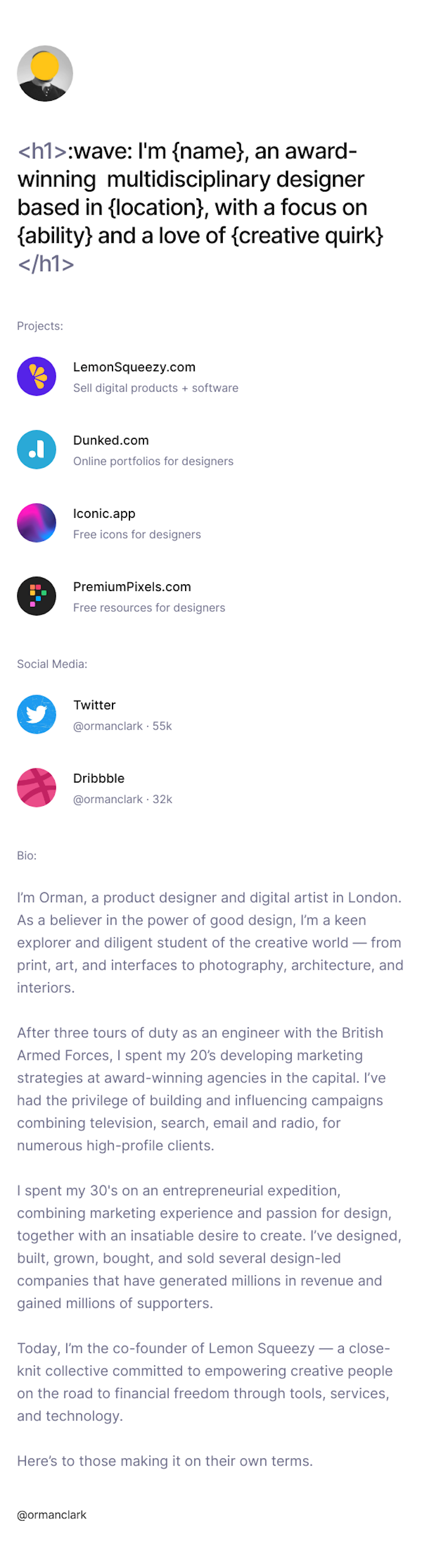 Orman Clark  Landing Page Design