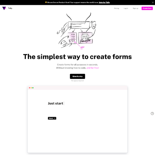 Tally  Landing Page Design
