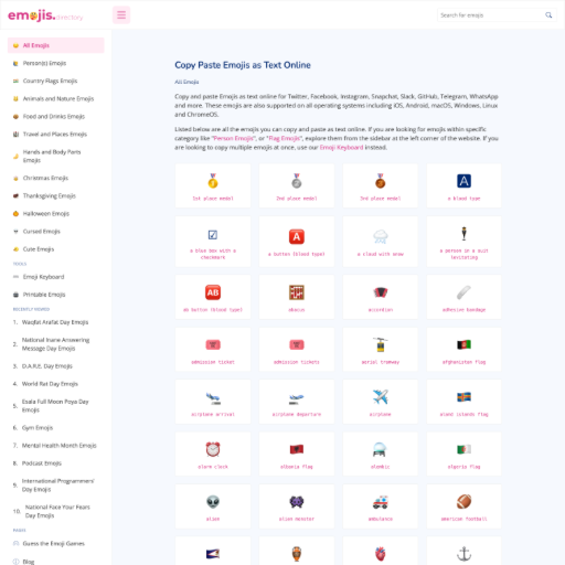 Emojis.Directory Landing Page Design