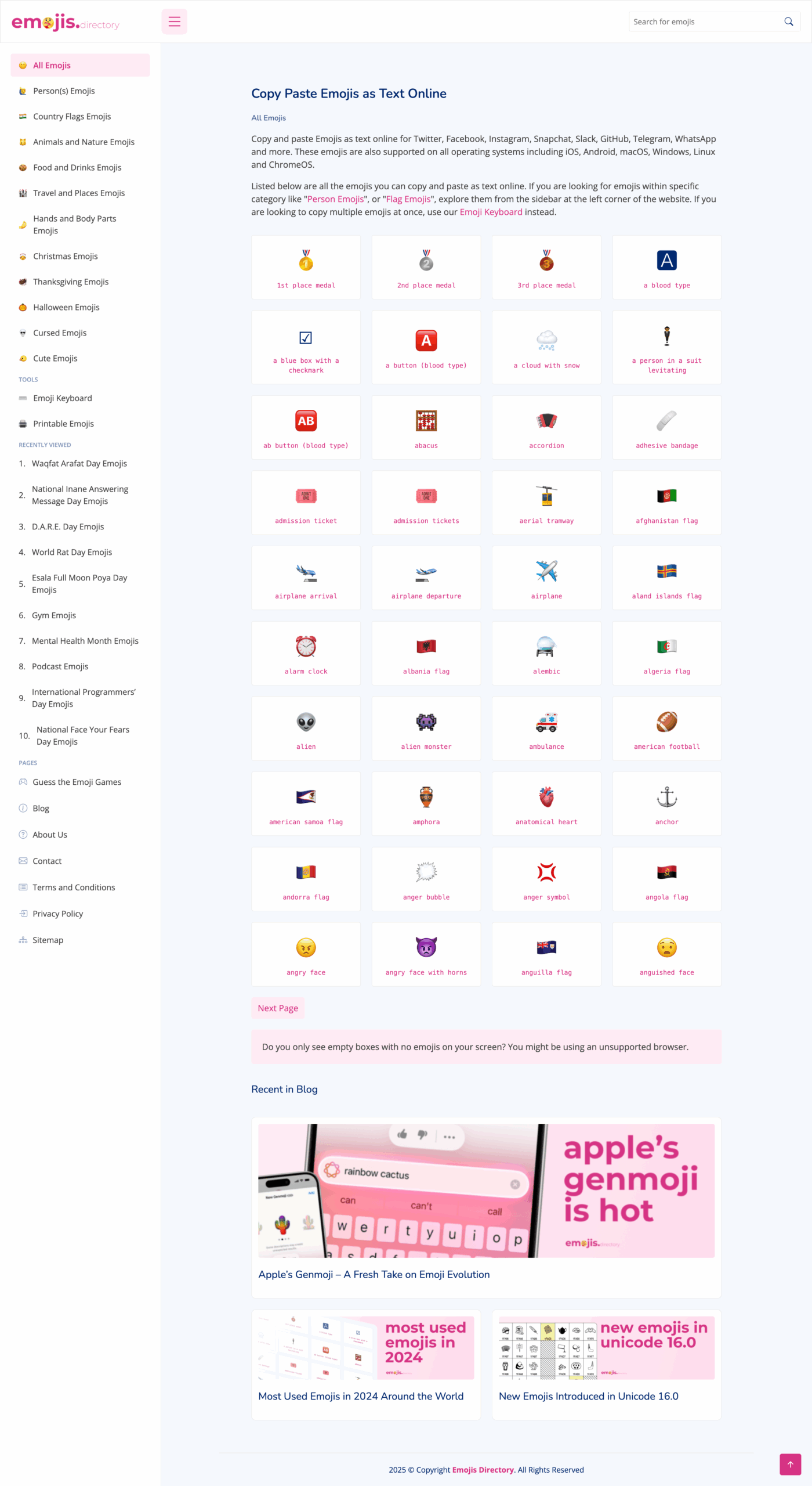 Emojis.Directory Landing Page Design