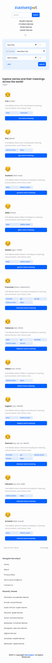NameSpot Landing Page Design