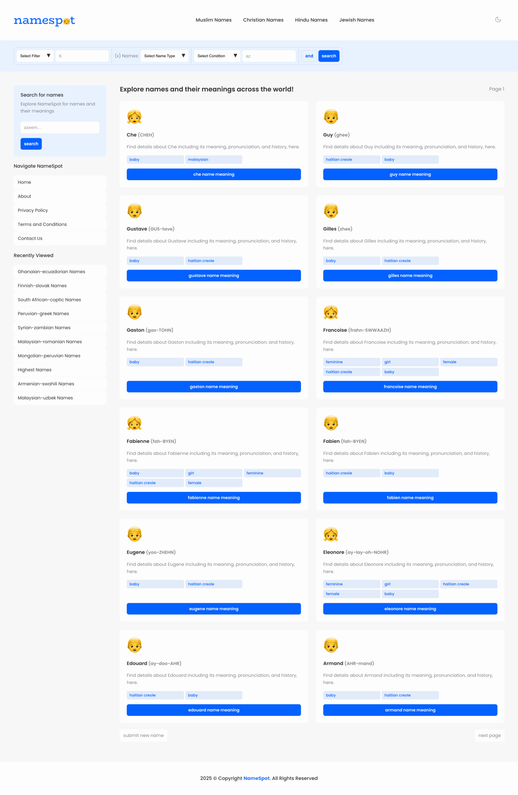 NameSpot Landing Page Design